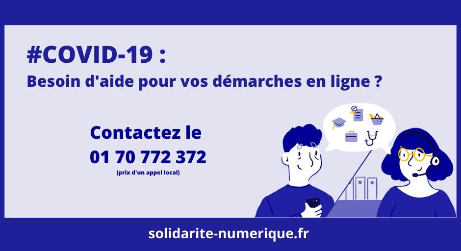 Infogramphie promouvant le site solidarité Numérique avec le numéri 01 70 772 372